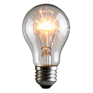 An AI generated image of a light bulb with a spark representing ideas and the birth of creativity.